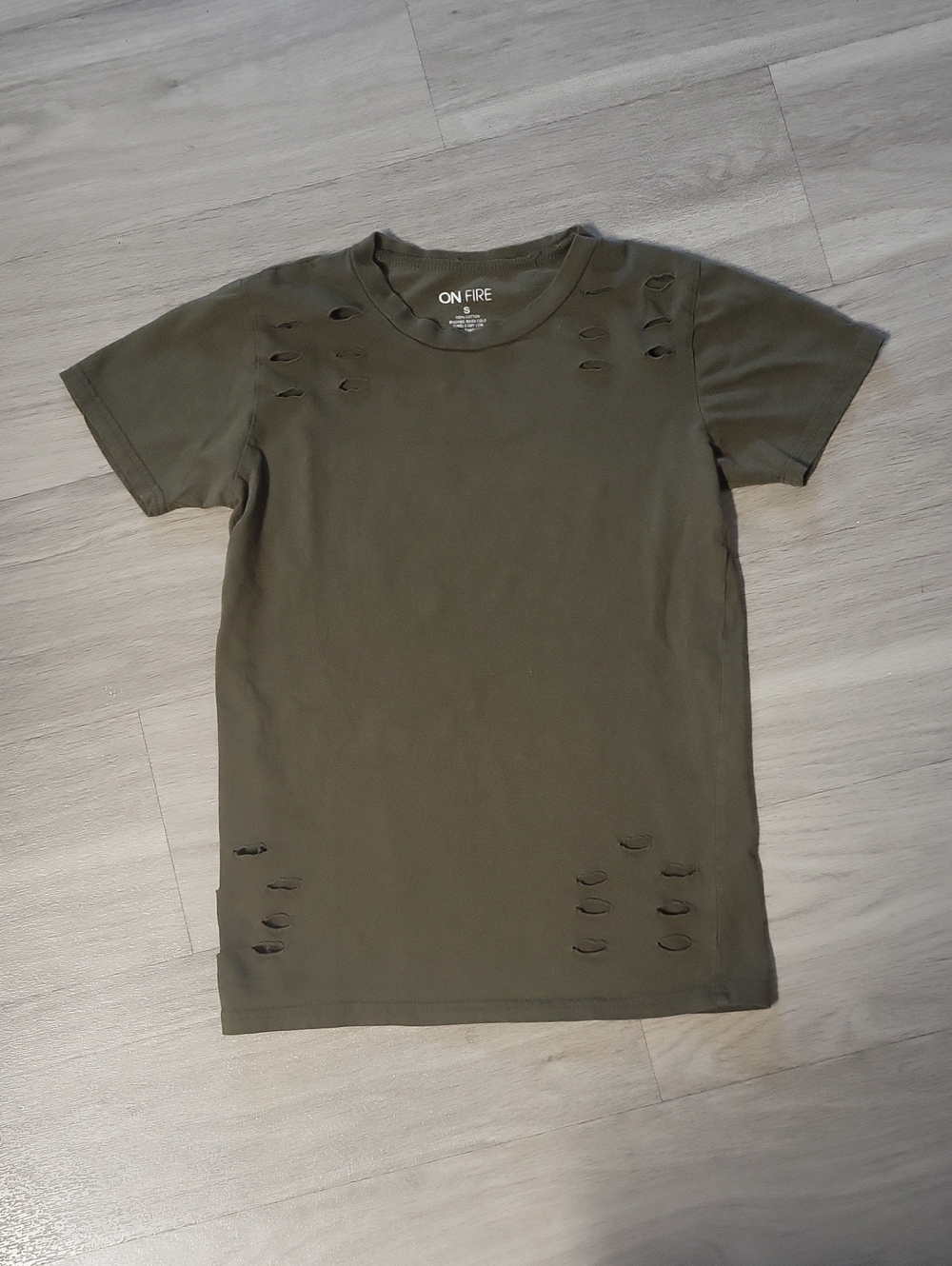 On Fire Olive Green Distressed Short Sleeve Tee